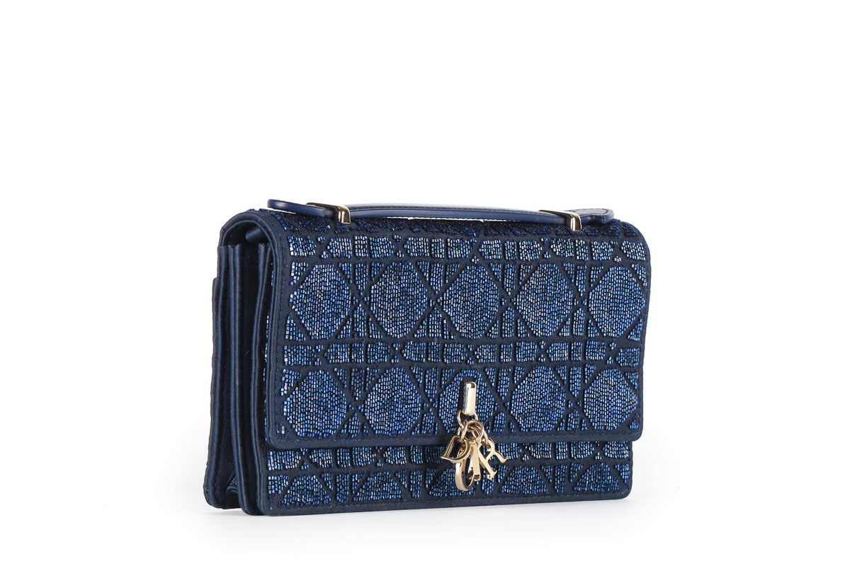 CHRISTIAN DIOR BLUE MY DIOR MINI BEAD AND SATIN CLUTCH