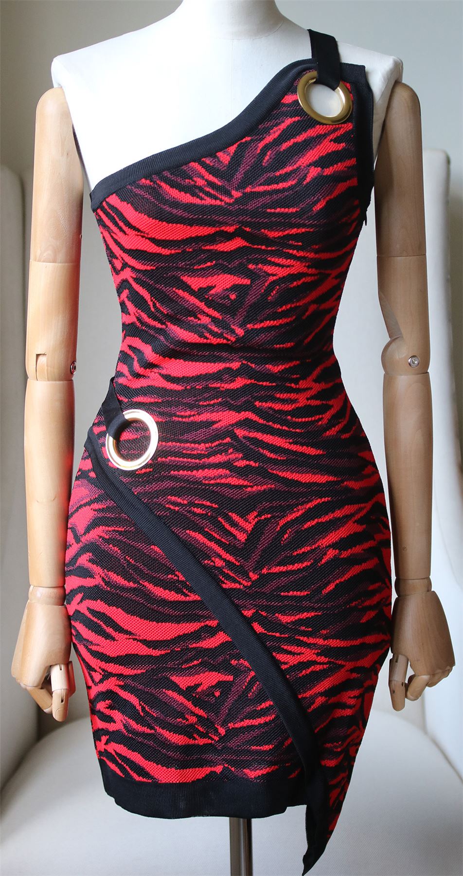 BALMAIN ONE SHOULDER ZEBRA PRINT MINI DRESS FR 34 UK 6