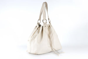 YVES SAINT LAURENT WHITE REVERSIBLE DOUBLE SAC Y LEATHER TOTE BAG