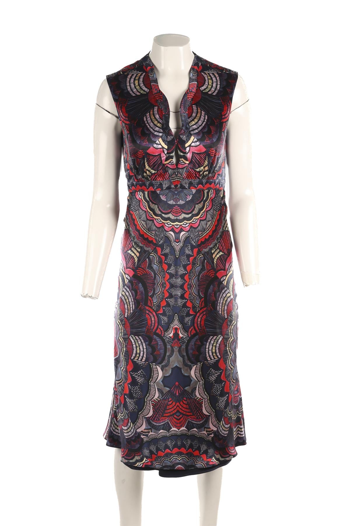 SALONI NAVY SILK MIDI DRESS UK 8