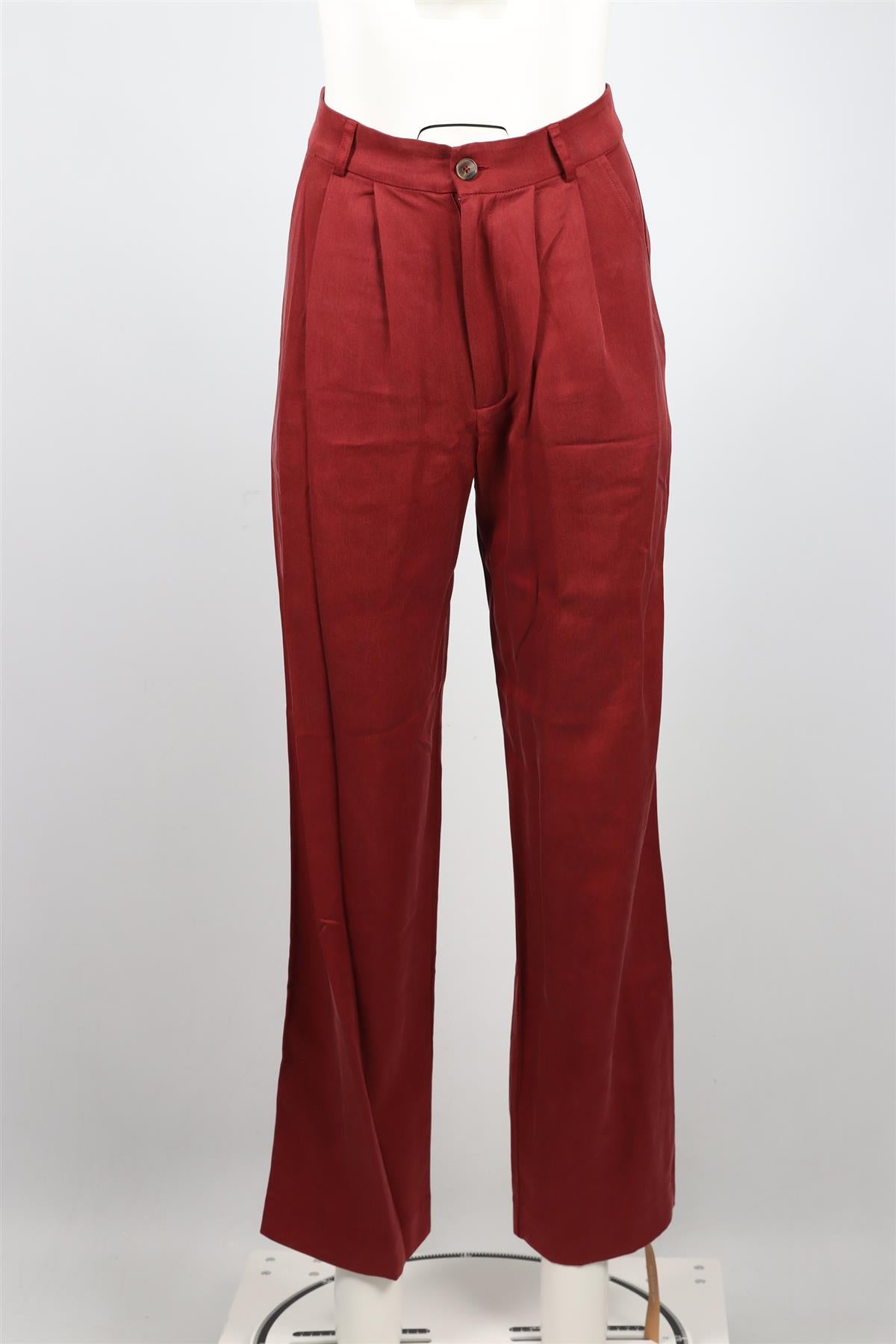 REFORMATION RED WOVEN STRAIGHT LEG PANTS US 2 UK 6