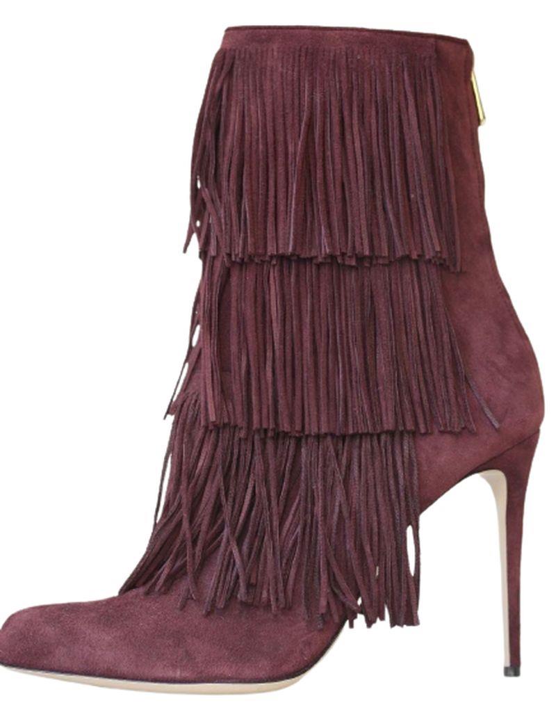 PAUL ANDREW TAOS FRINGED PLUM SUEDE ANKLE BOOTS EU 38 UK 5 US 8