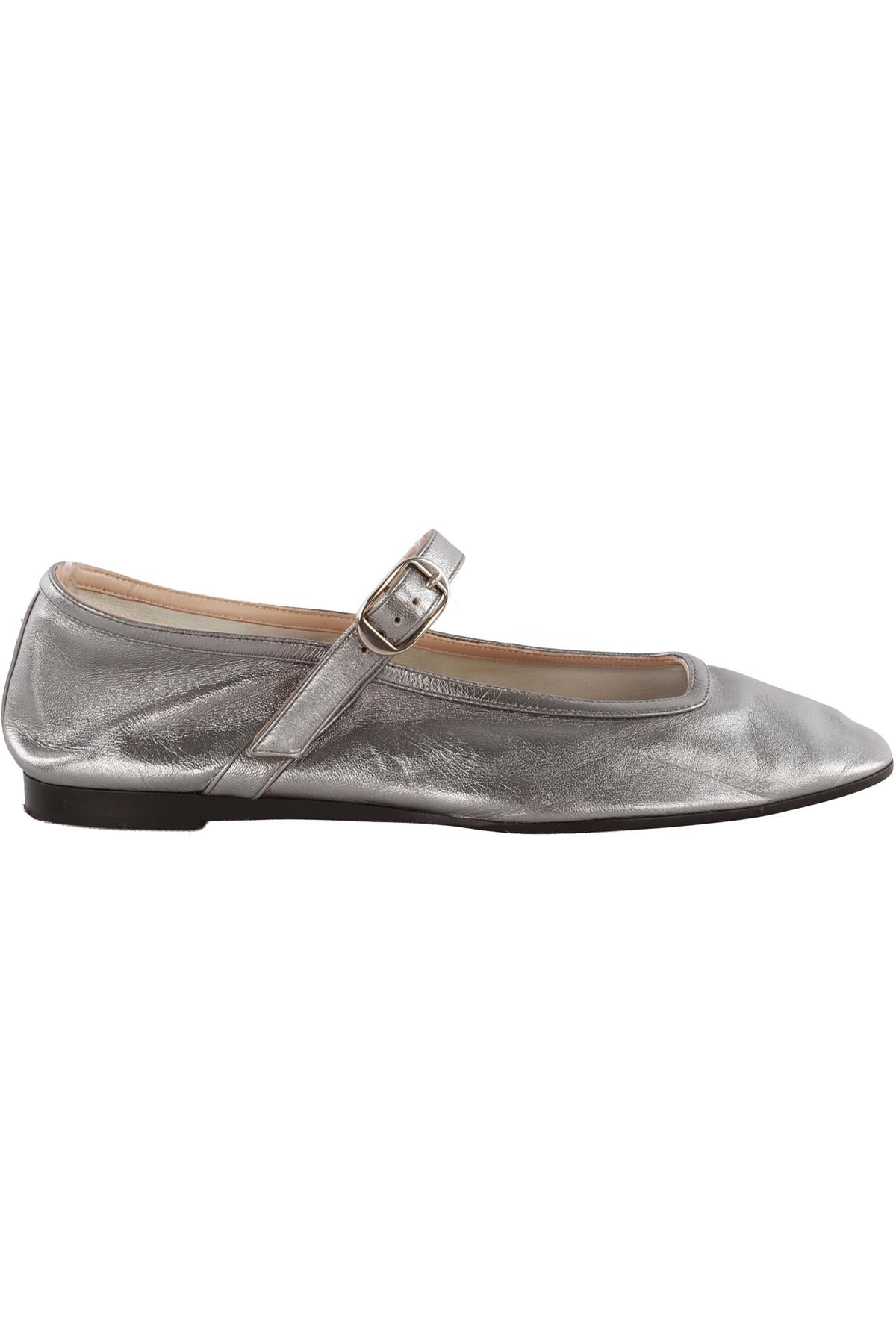 LE MONDE BERYL SILVER LEATHER BALLET FLATS EU 38 UK 5 US 8