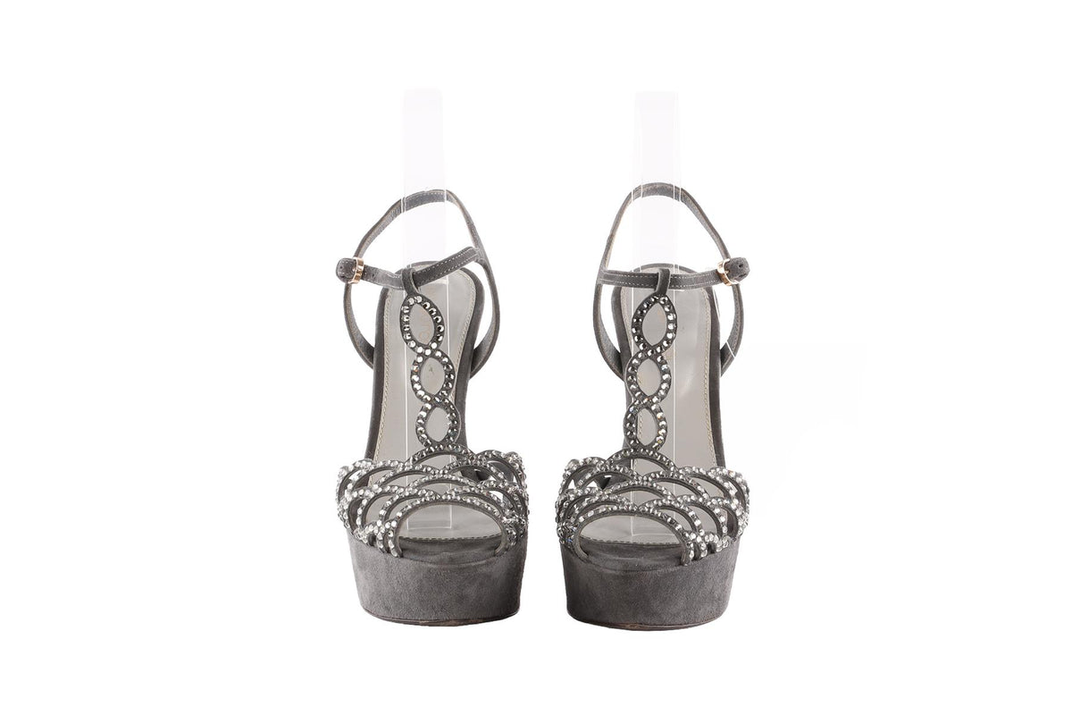 SERGIO ROSSI GREY SUEDE PLATFORM SANDALS EU 37