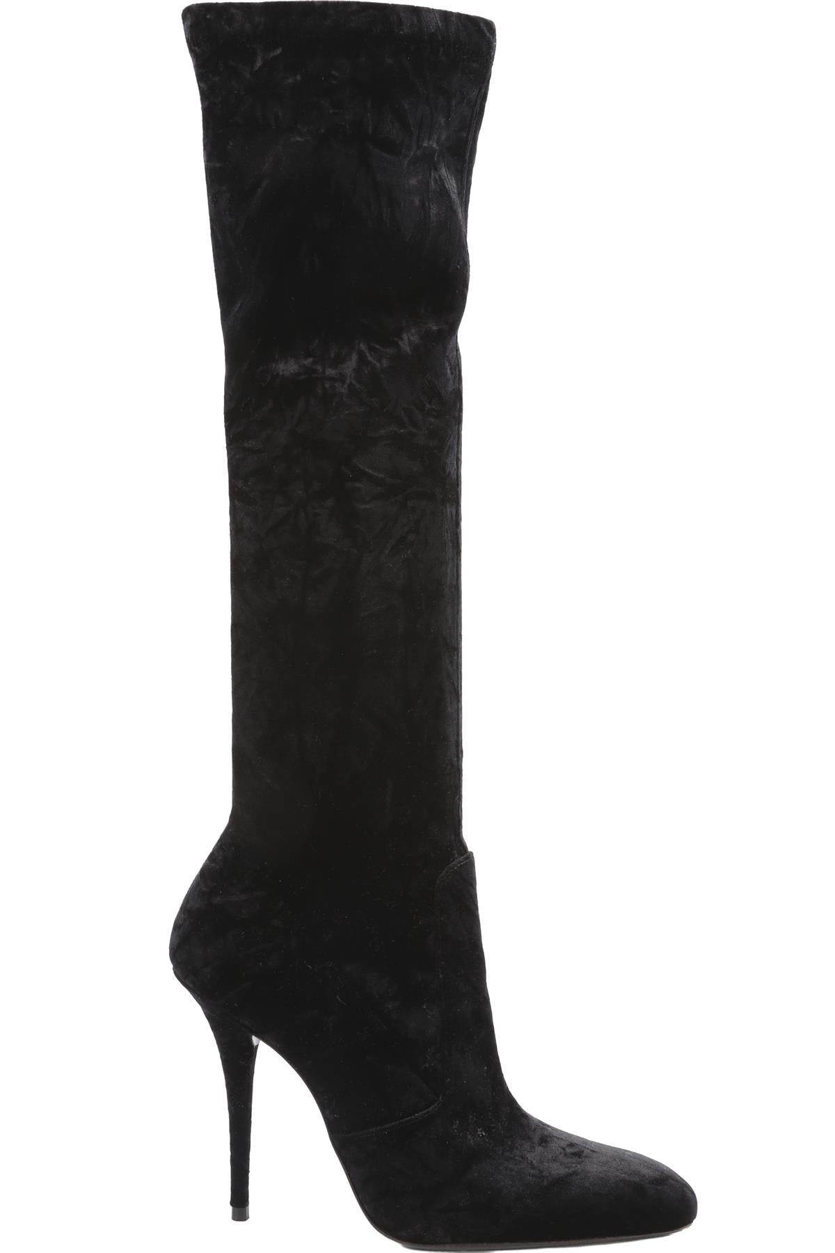 SAINT LAURENT BLACK VELVET KNEE HIGH BOOTS EU 38.5 UK 5.5 US 8.5