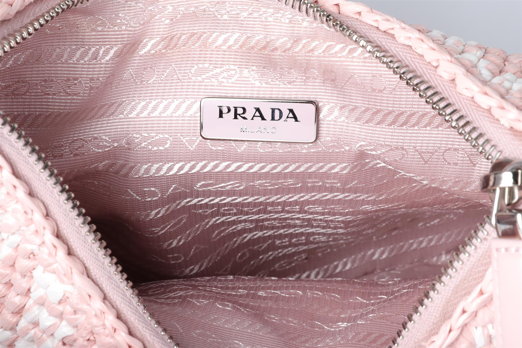 PRADA PINK RE-EDITION 2000 SMALL RAFFIA SHOULDER BAG