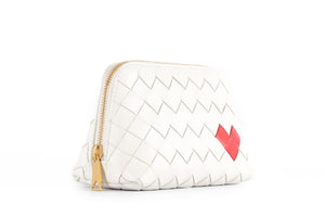 BOTTEGA VENETA WHITE INTRECCIATO LEATHER POUCH