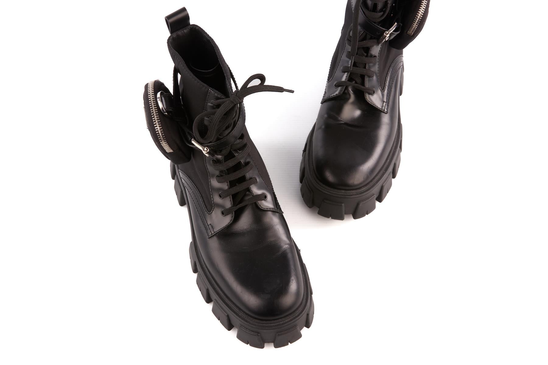 PRADA BLACK MONOLITH LEATHER BOOTS EU 40 UK 7 US 10