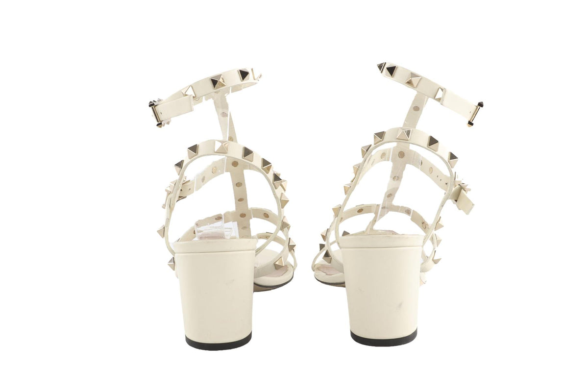 VALENTINO GARAVANI IVORY ROCKSTUD LEATHER SANDALS EU 39 UK 6 US 9