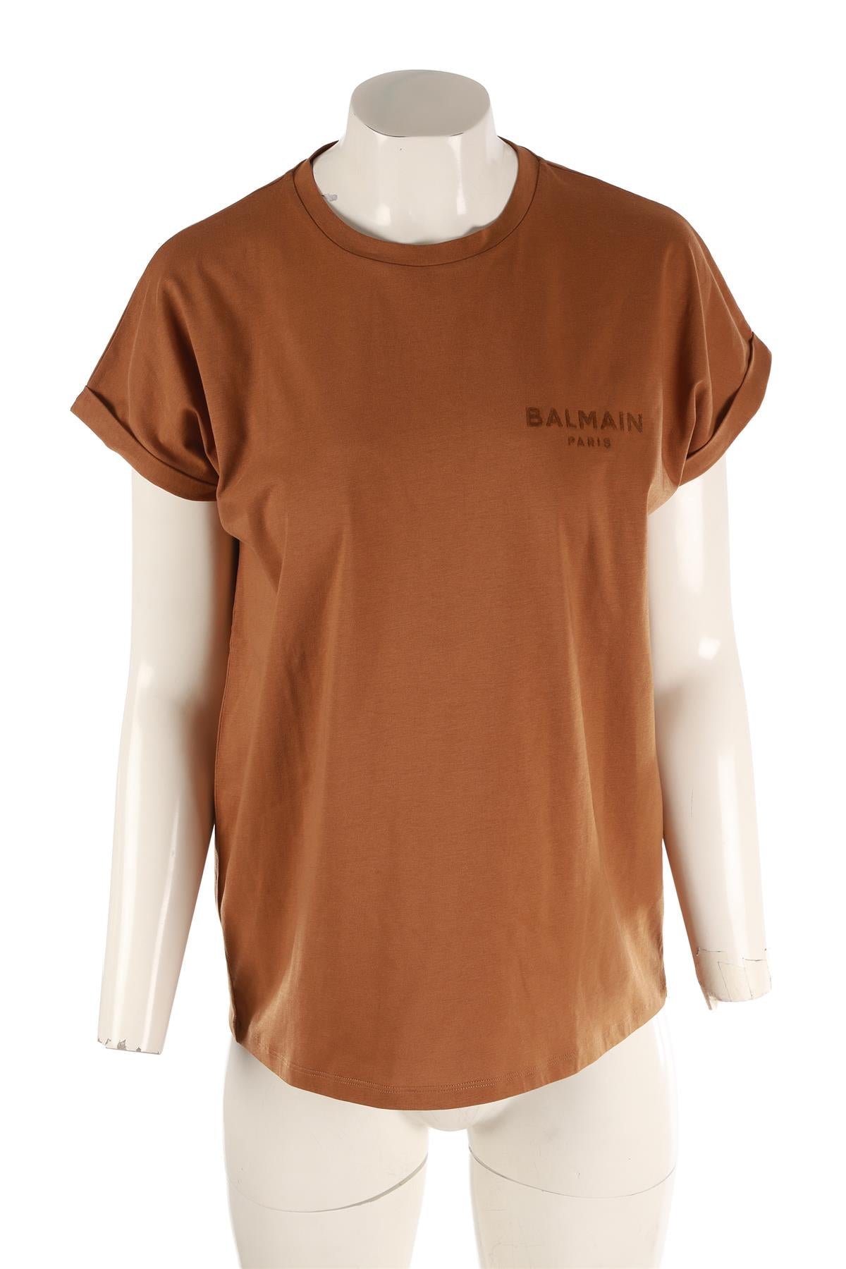 BALMAIN BROWN COTTON T-SHIRT SMALL