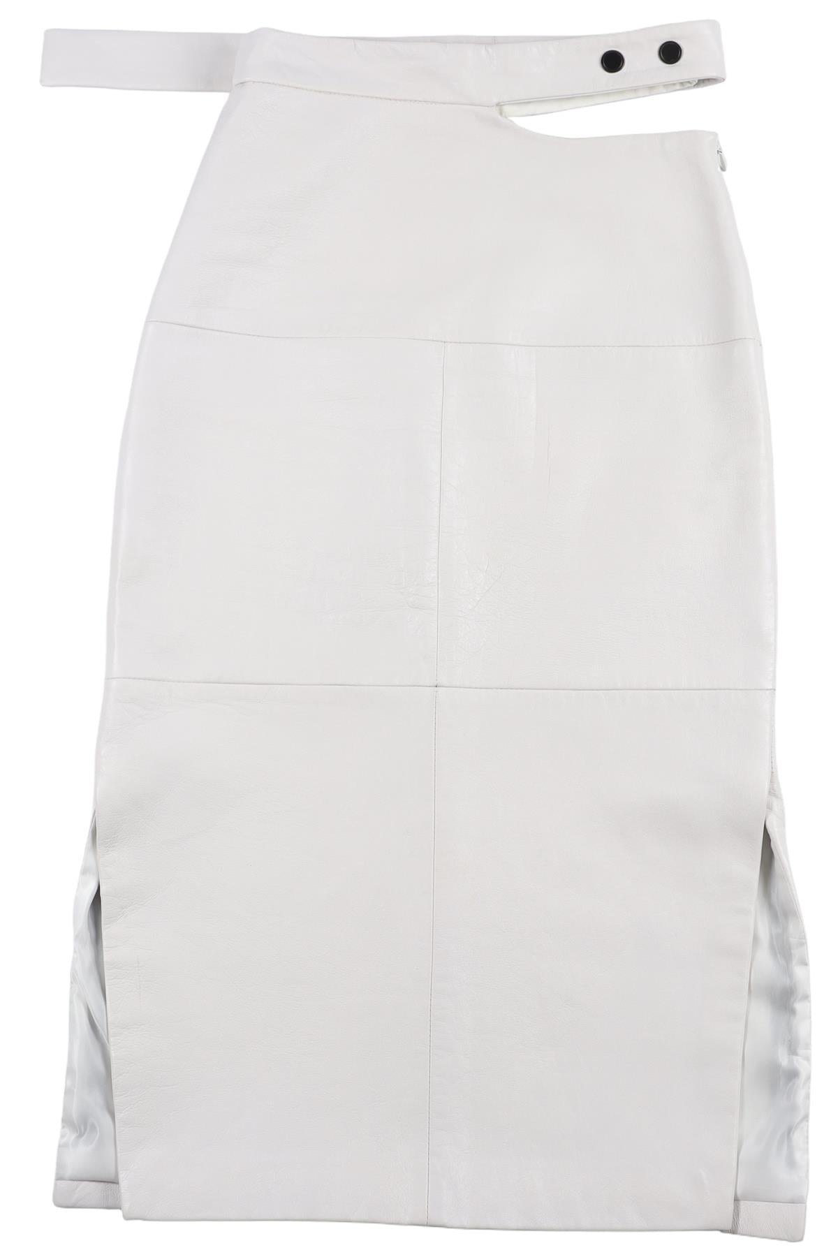 EUDON CHOI WHITE LEATHER MIDI SKIRT US 2 UK 6