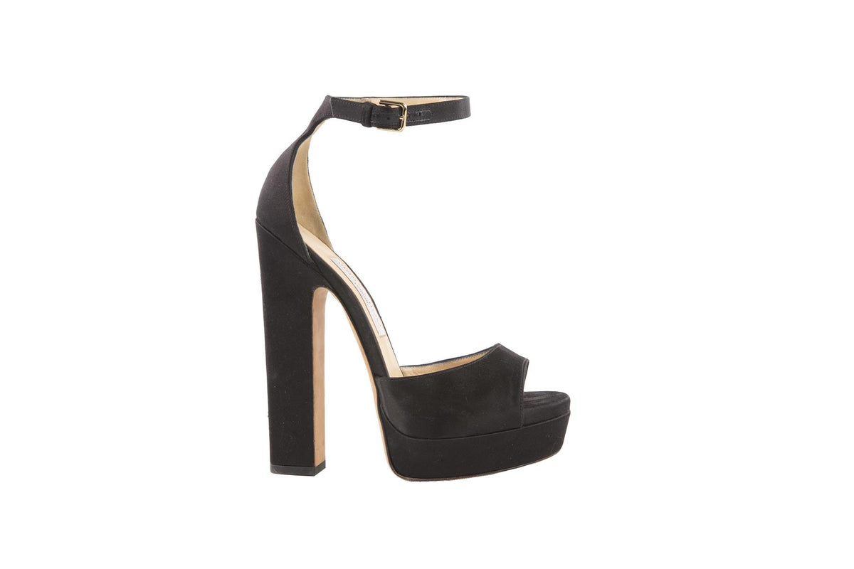 JIMMY CHOO BLACK SATIN PLATFORM SANDALS EU 38 UK 5 US 8