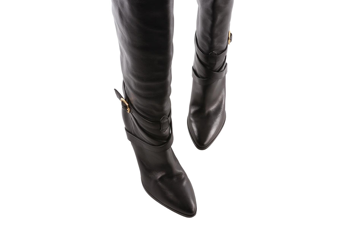 BLACK LEATHER KNEE HIGH BOOTS