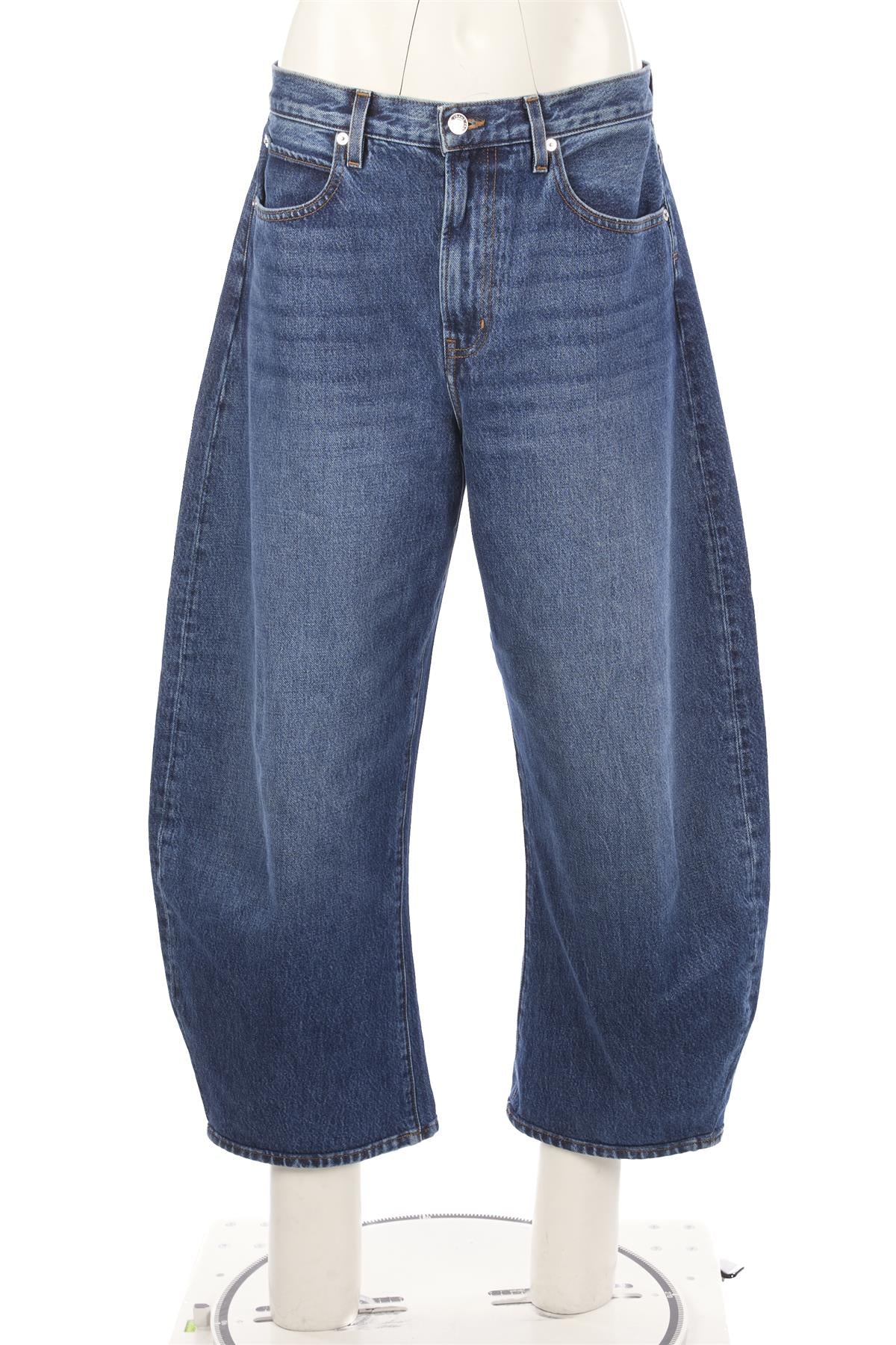 FRAME BLUE HIGH RISE BARREL LEG JEANS W29
