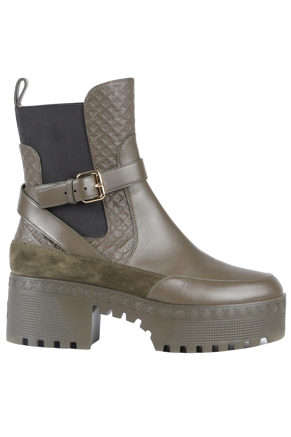 LOUIS VUITTON GREEN LAUREATE MONOGRAM LEATHER BOOTS EU 39 UK 6 US 9
