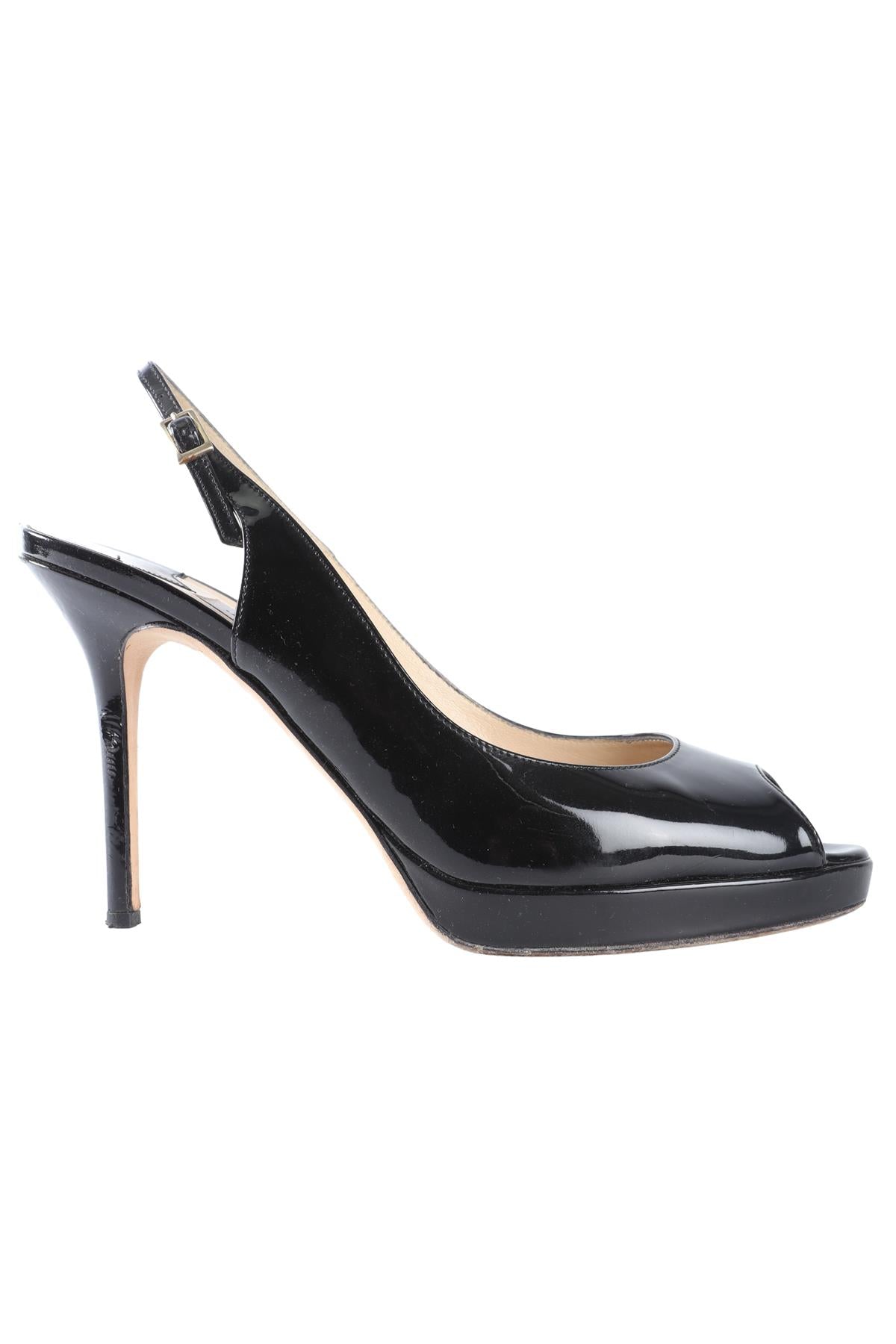 JIMMY CHOO BLACK PATENT LEATHER SLINGBACK SANDALS EU 38 UK 5 US 8