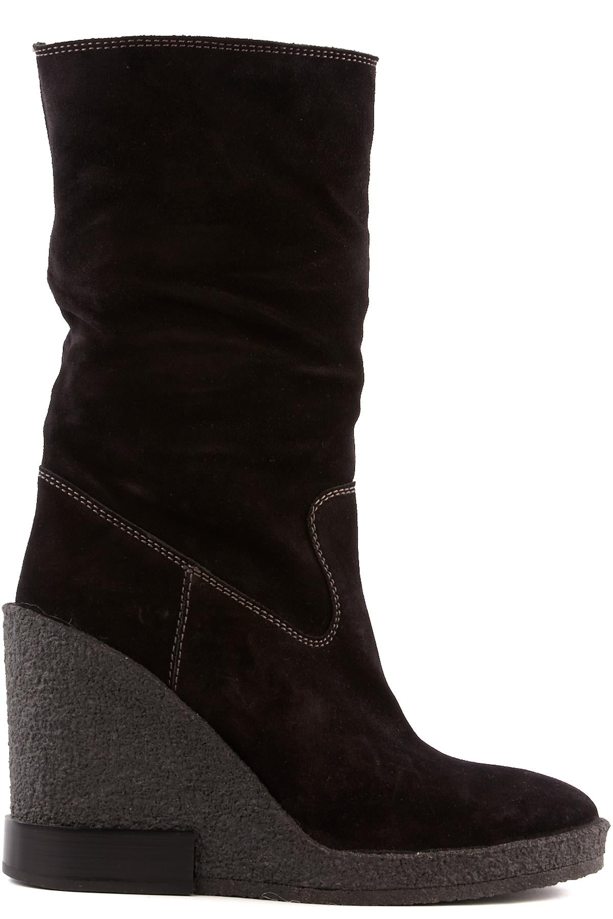 TOD'S BLACK SHEARLING WEDGE ANKLE BOOTS EU 39.5 UK 6.5 US 9.5