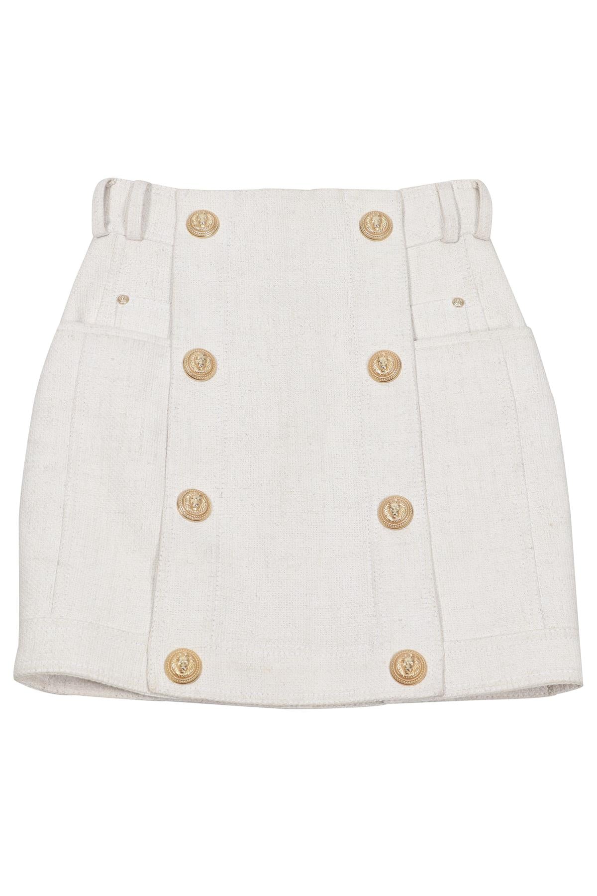 BALMAIN WHITE LINEN BLEND MINI SKIRT FR 36 UK 8