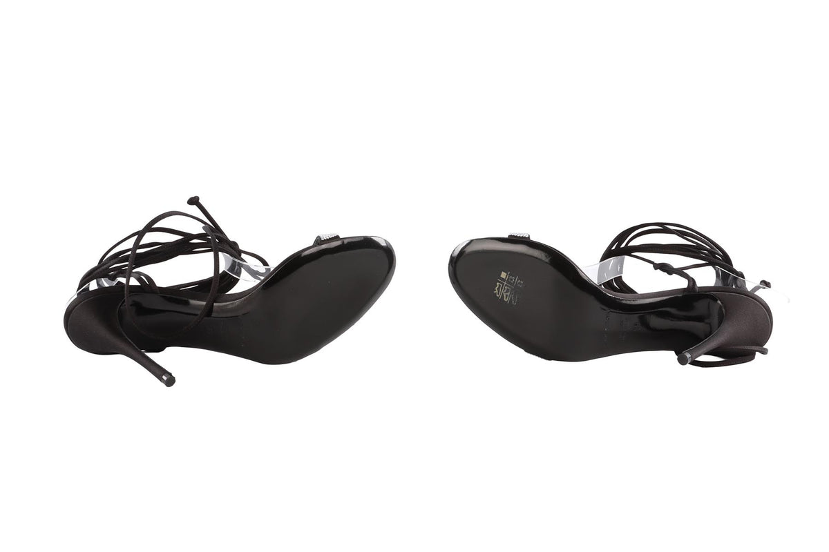 MAGDA BUTRYM BLACK CRYSTAL AND SATIN SANDALS EU 39 UK 6 US 9