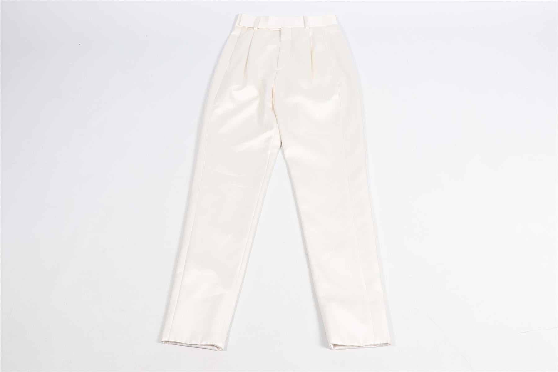 SAINT LAURENT IVORY SATIN TAPERED PANTS FR 34 UK 6