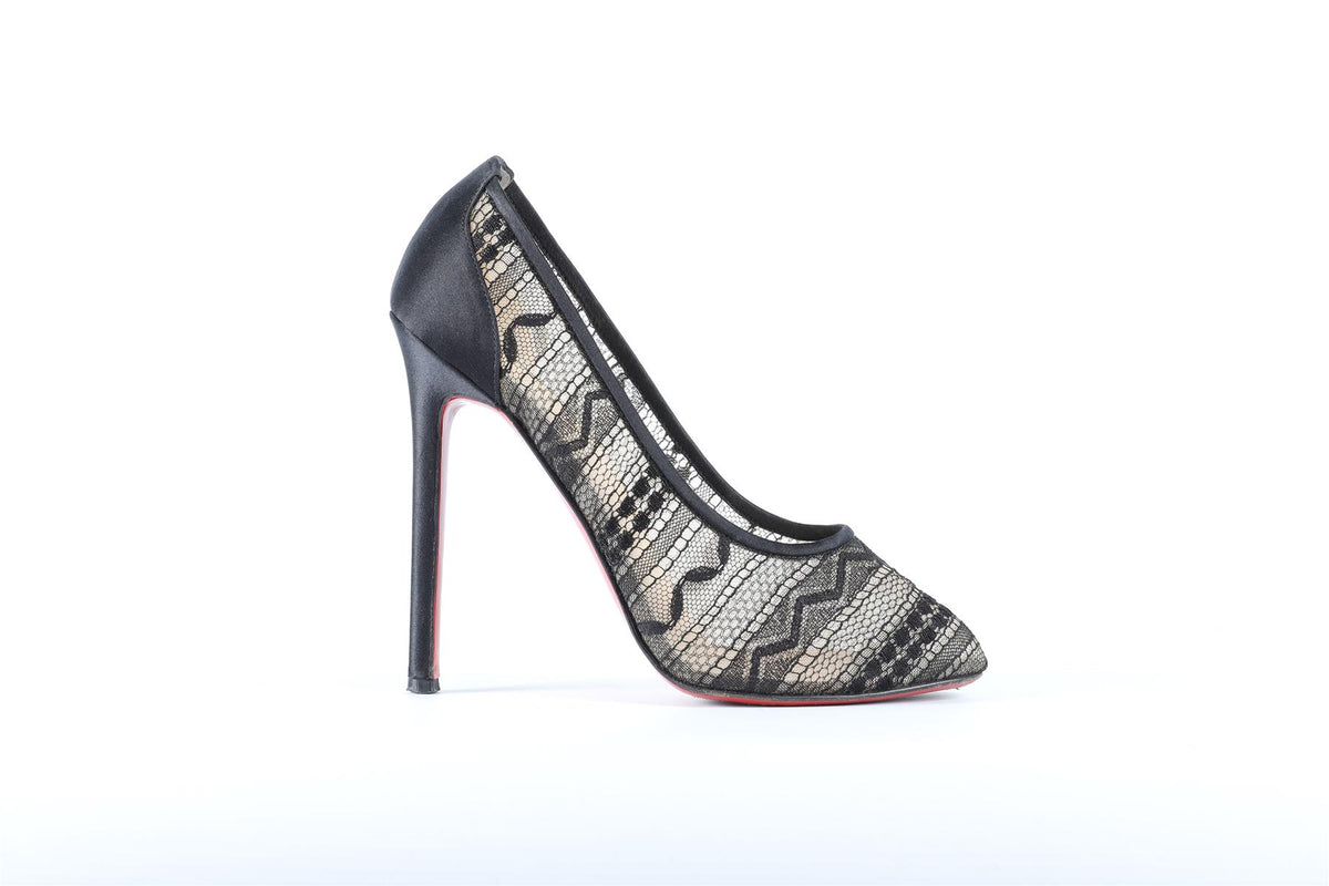 CHRISTIAN LOUBOUTIN BLACK DORISSIMA MESH PUMPS EU 38 UK 5 US 8