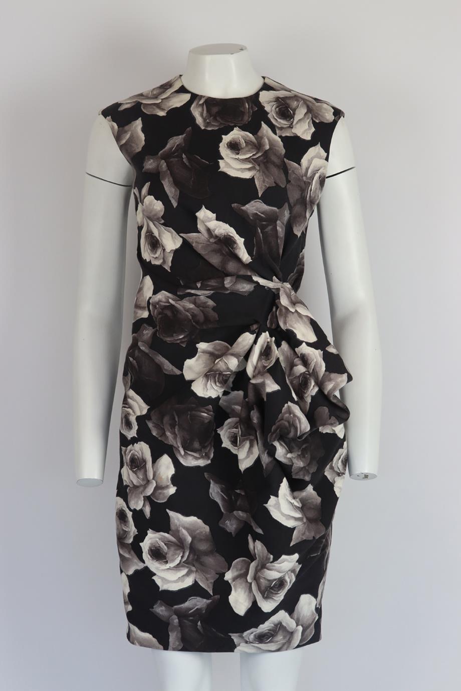 LANVIN RUCHED FLORAL PRINT STRETCH WOOL BLEND DRESS FR 38 UK 10