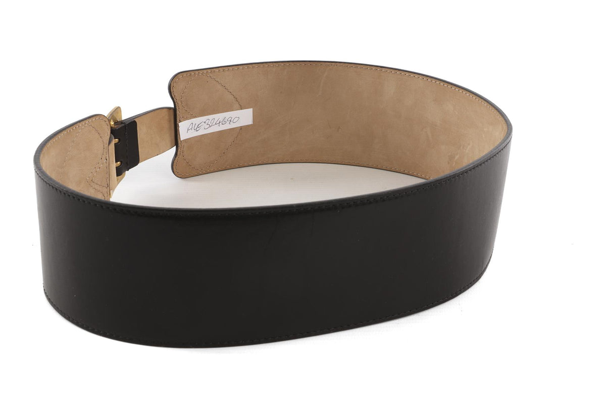 ALEXANDER MCQUEEN BLACK LEATHER WAIST BELT 75CM