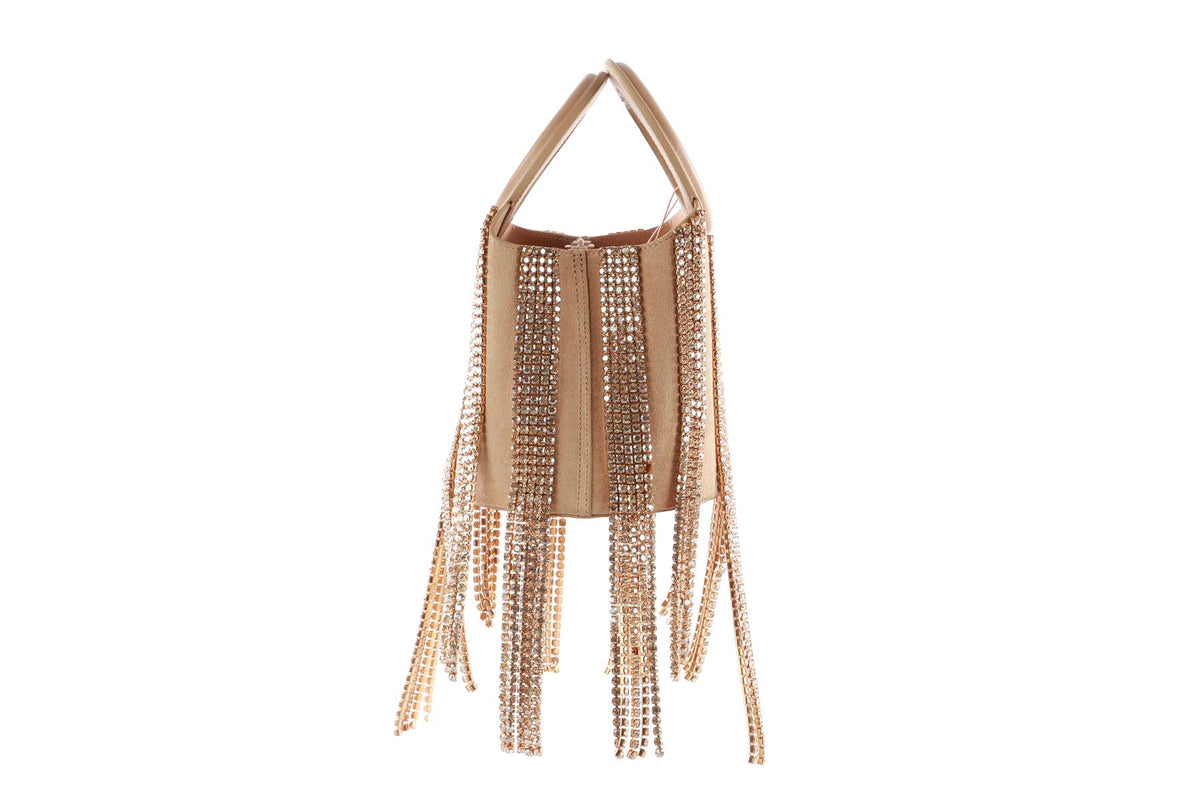 CULT GAIA BEIGE TARYN CRYSTAL AND SUEDE TOTE BAG