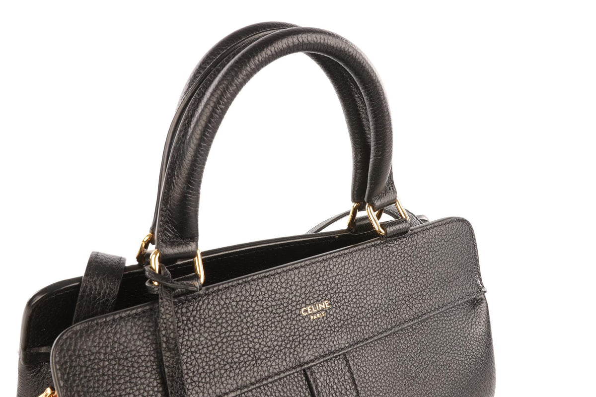 CELINE BLACK CABAS DE FRANCE SMALL LEATHER TOTE BAG