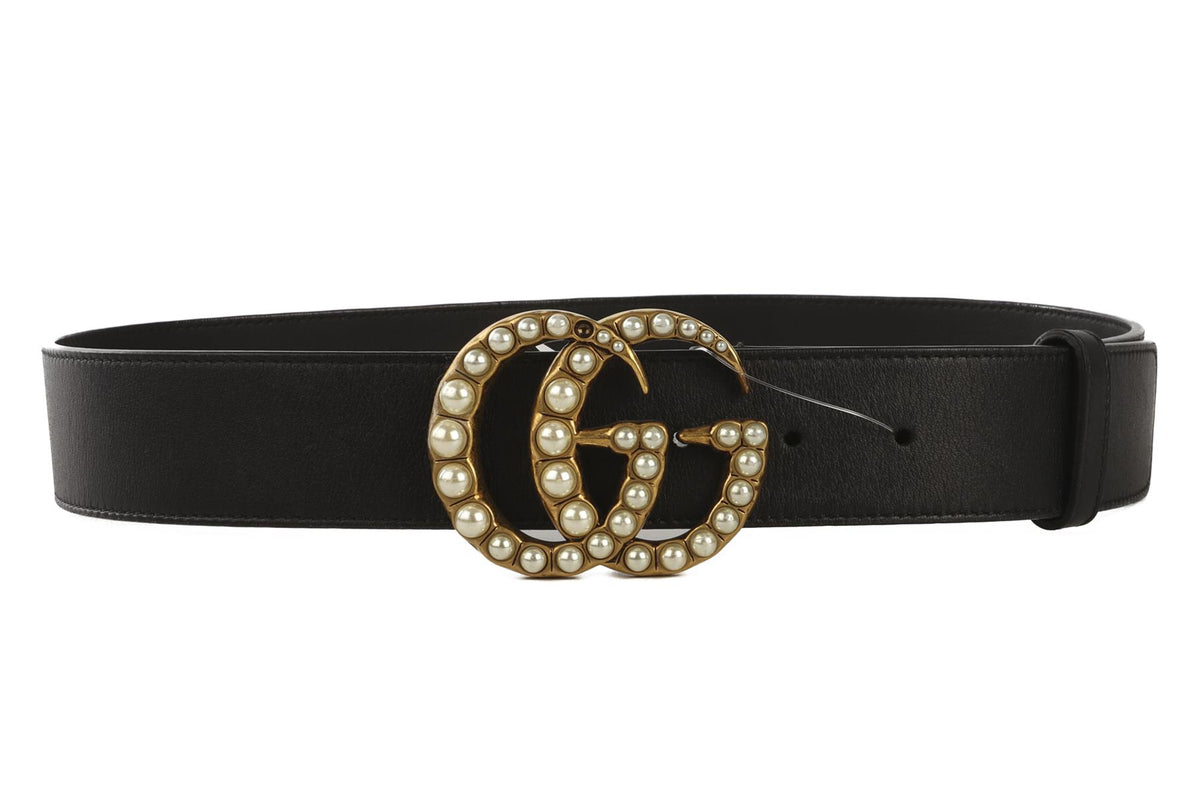 GUCCI BLACK GG LEATHER WAIST BELT 80CM