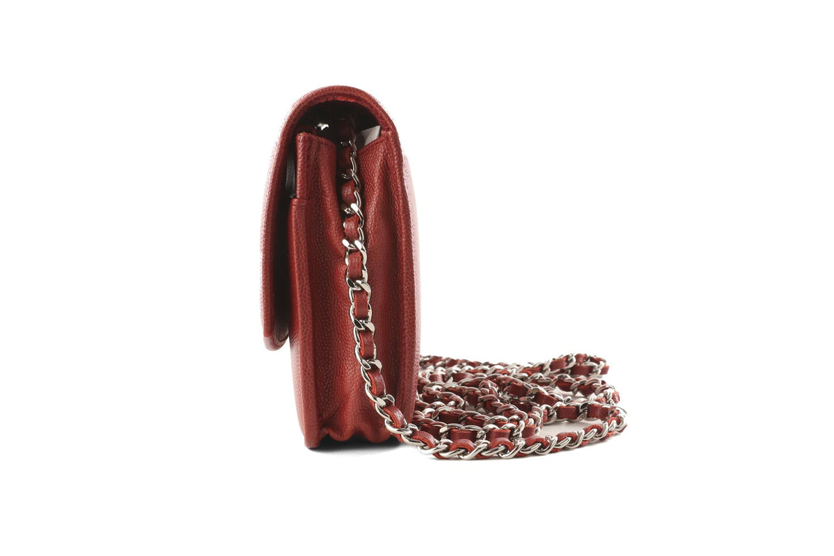 CHANEL RED 2012 SEVRUGA WALLET ON CHAIN CAVIAR LEATHER CROSSBODY BAG