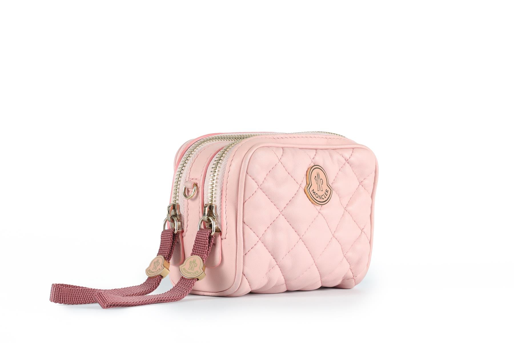 MONCLER PINK LOUISA QUILTED LEATHER SHOULDER BAG