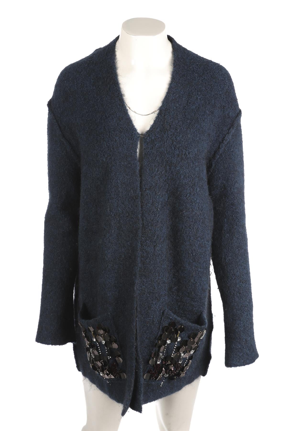 BY MARLENE BIRGER BLUE WOOL CARDIGAN MEDIUM