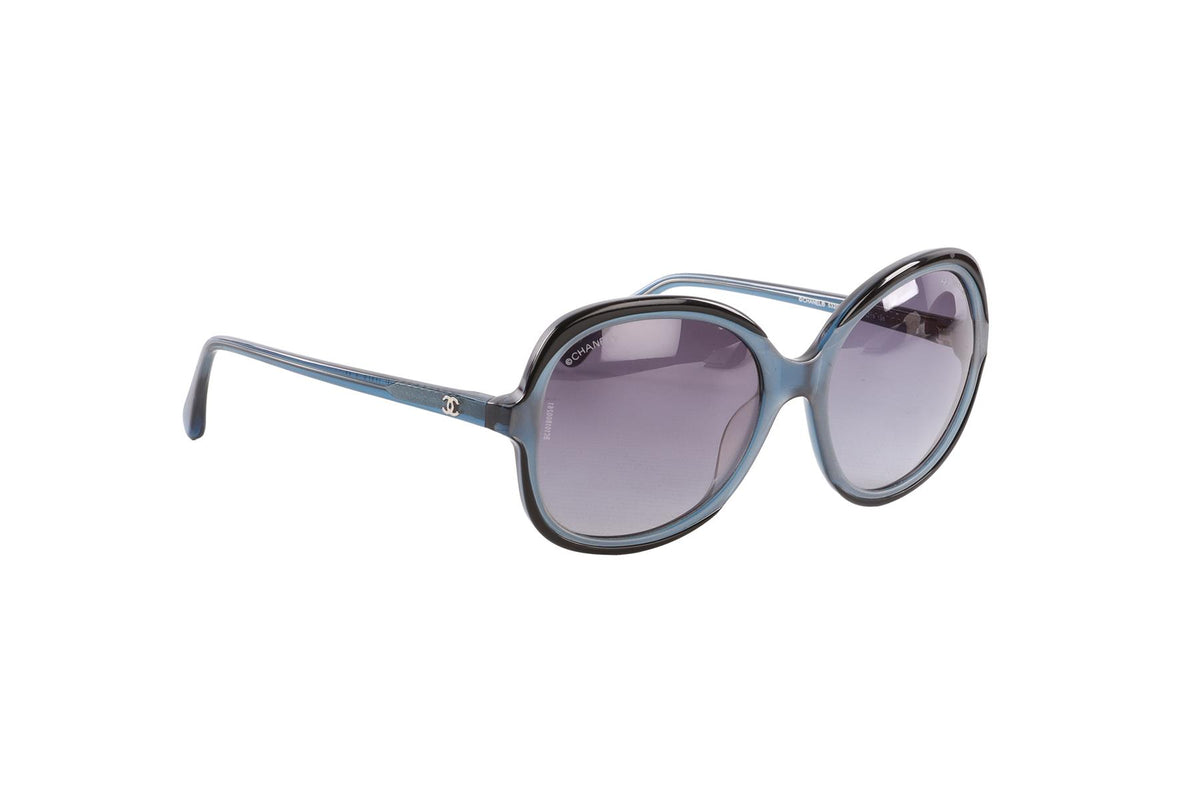 CHANEL BLACK ROUND FRAME ACETATE SUNGLASSES