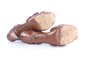 YVES SAINT LAURENT BROWN LEATHER PLATFORM SANDALS