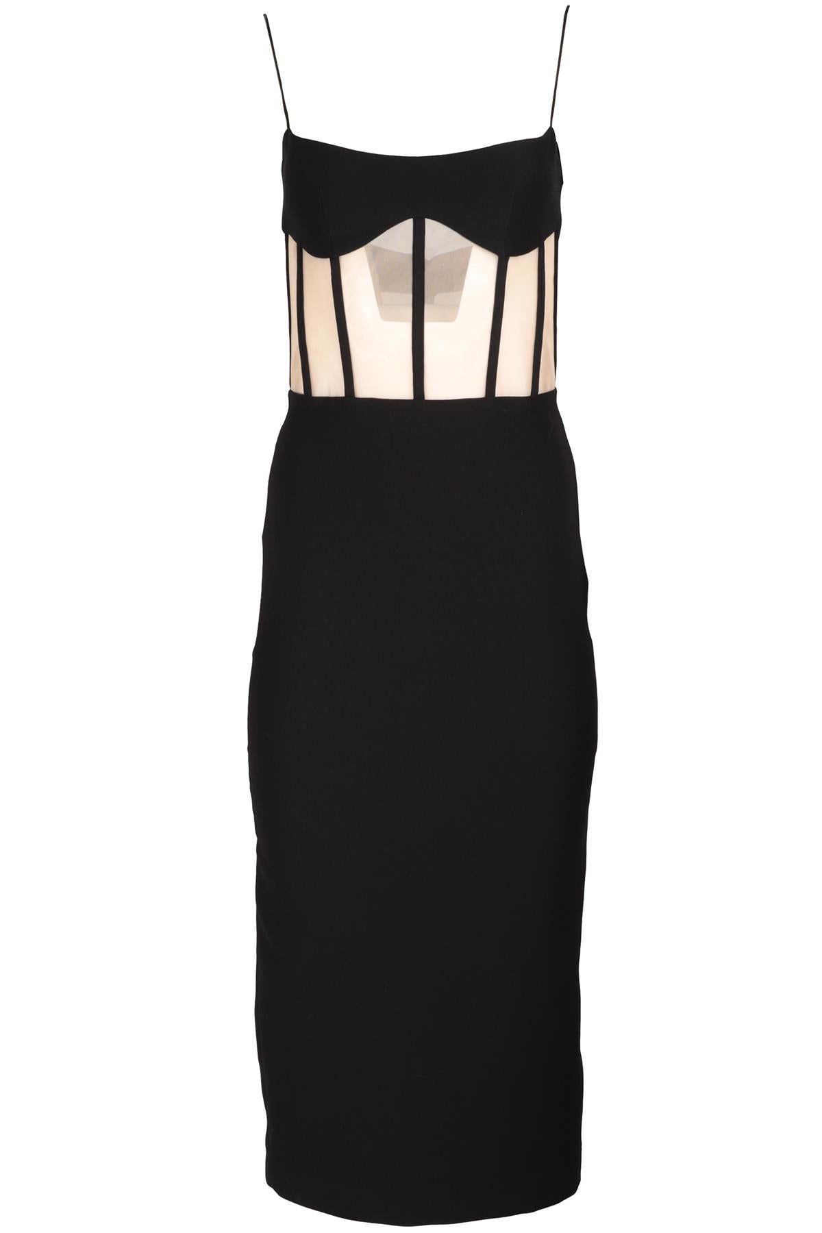 RASARIO BLACK CADY MIDI DRESS FR 36 UK 8