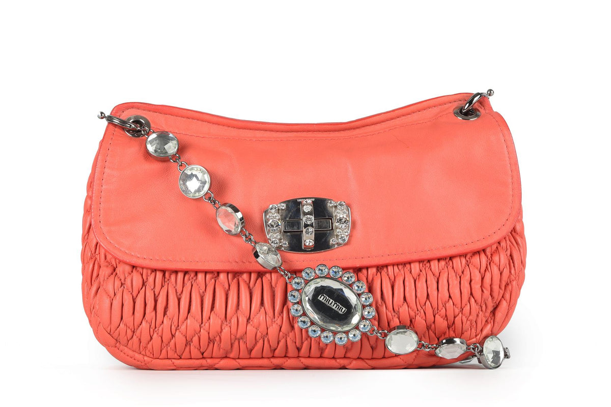 MIU MIU CORAL MATELASSÉ LEATHER SHOULDER BAG
