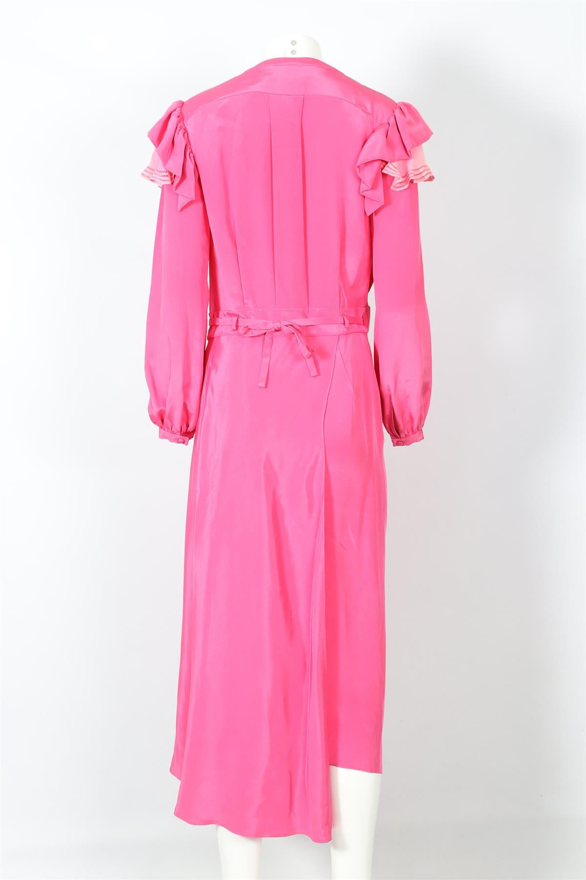 PREEN BY THORNTON BREGAZZI PINK SILK MAXI WRAP DRESS LARGE