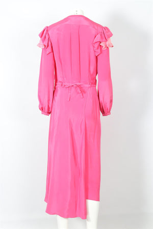 PREEN BY THORNTON BREGAZZI PINK SILK MAXI WRAP DRESS LARGE