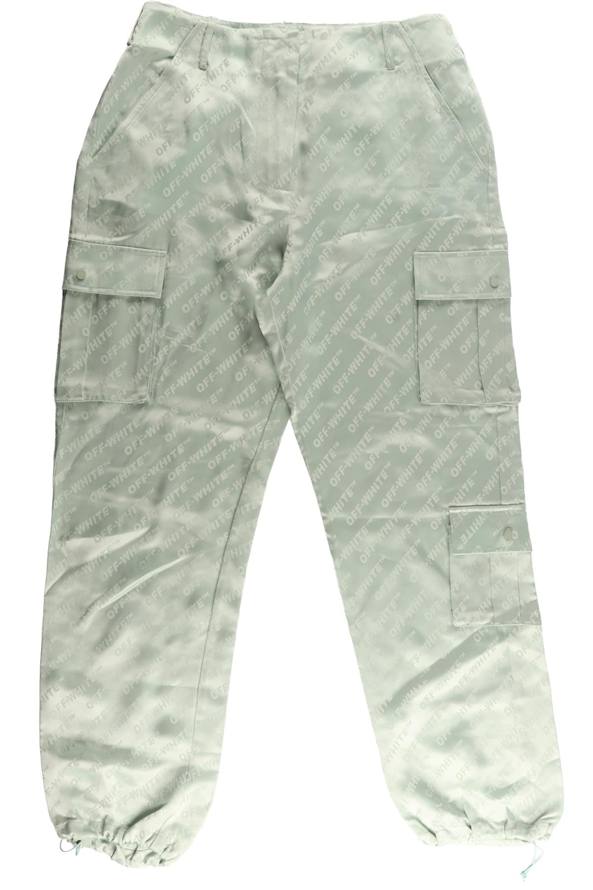 OFF-WHITE C/O VIRGIL ABLOH GREEN SATIN STRAIGHT LEG PANTS IT 40 UK 8