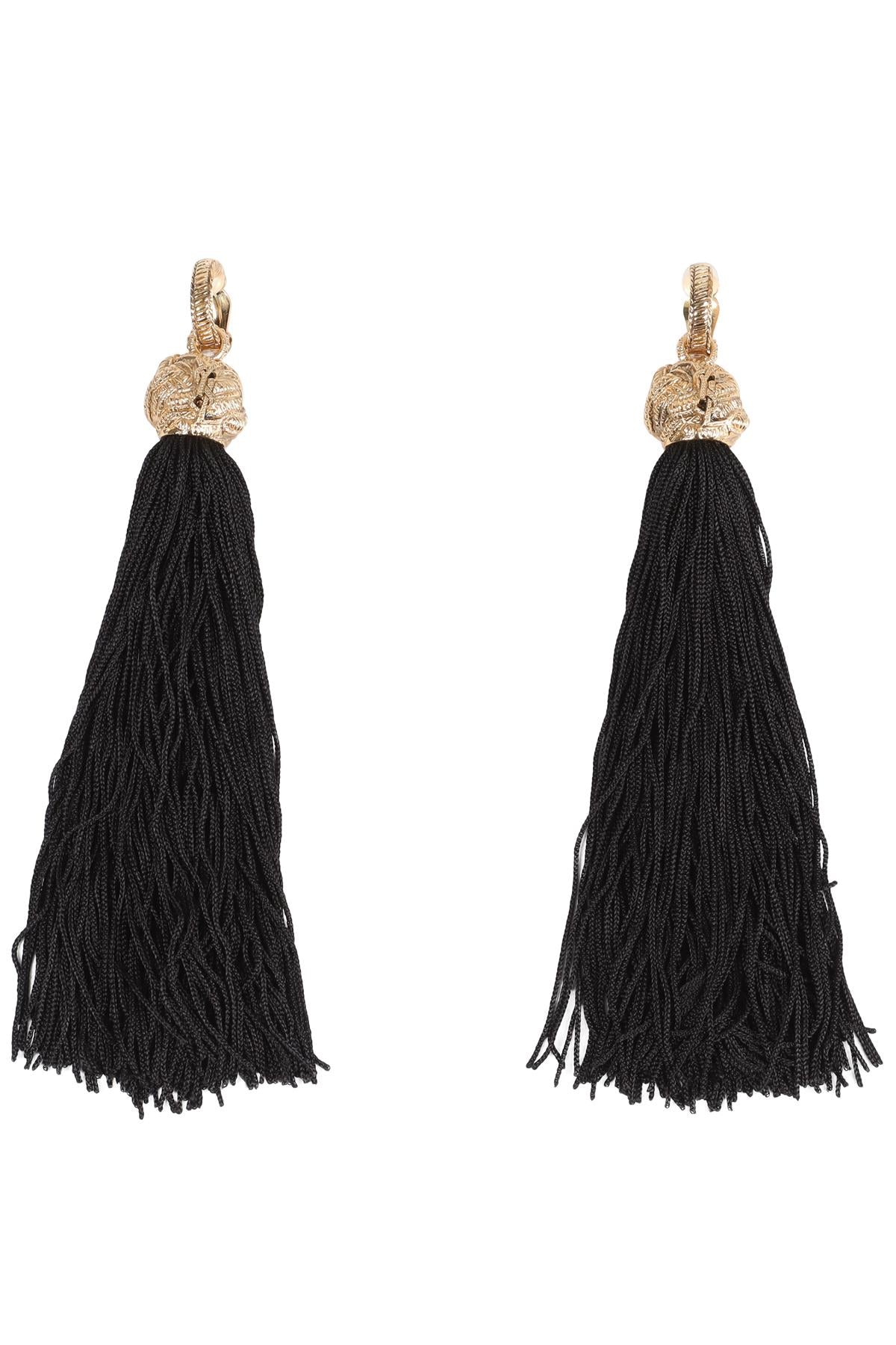 SAINT LAURENT BLACK LOULOU GOLD PLATED TASSEL EARRINGS