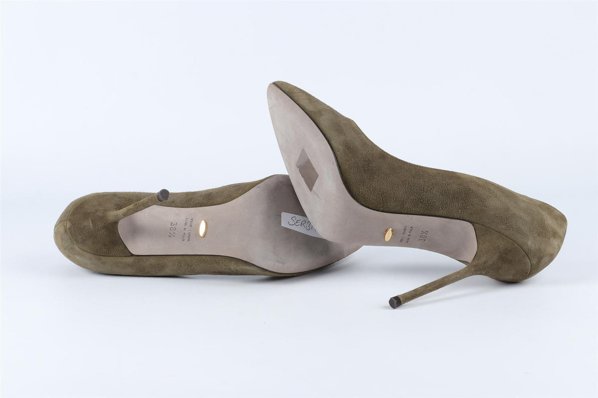 SERGIO ROSSI GREEN SUEDE PUMPS EU 38.5 UK 5.5 US 8.5