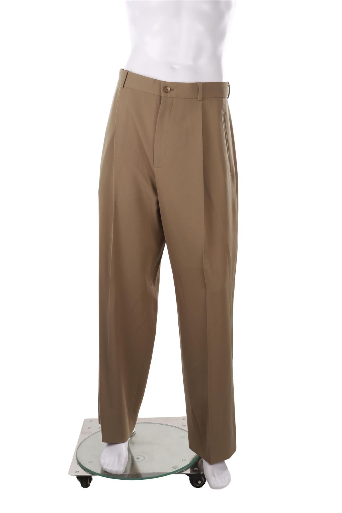 TAUPE MEN'S WOOL STRAIGHT LEG PANTS