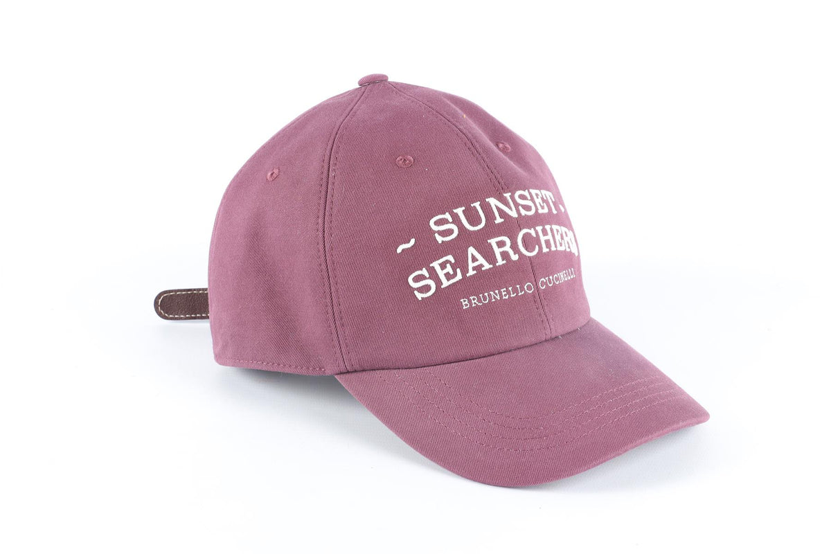BRUNELLO CUCINELLI BURGUNDY MEN'S COTTON BASEBALL CAP ONE SIZE