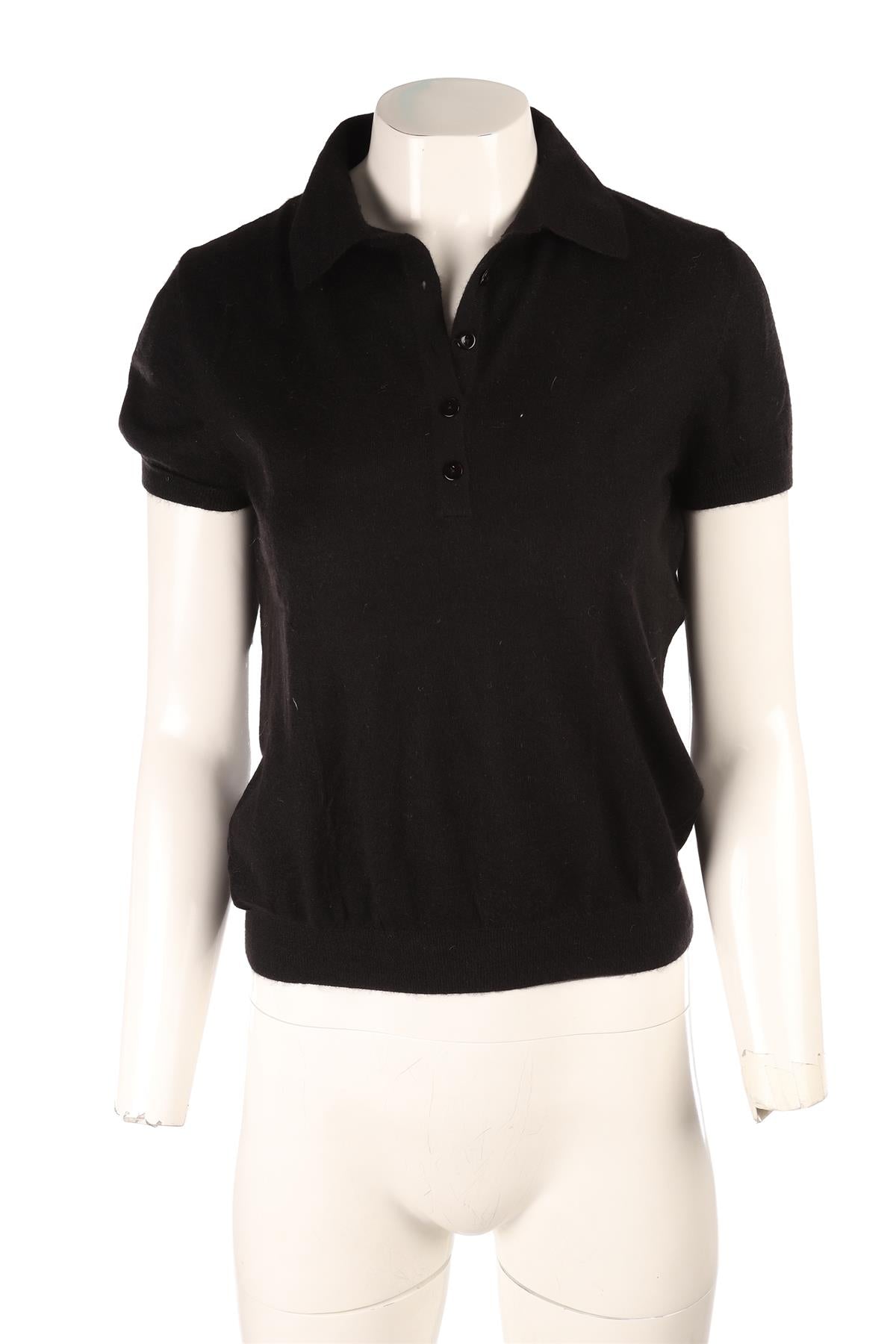 ALEXANDER MCQUEEN BLACK CASHMERE POLO TOP MEDIUM