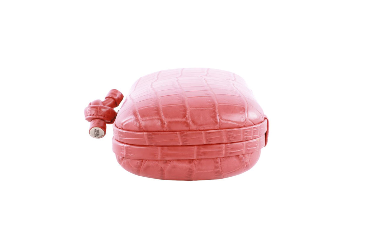 BOTTEGA VENETA RED KNOT CROCODILE CLUTCH
