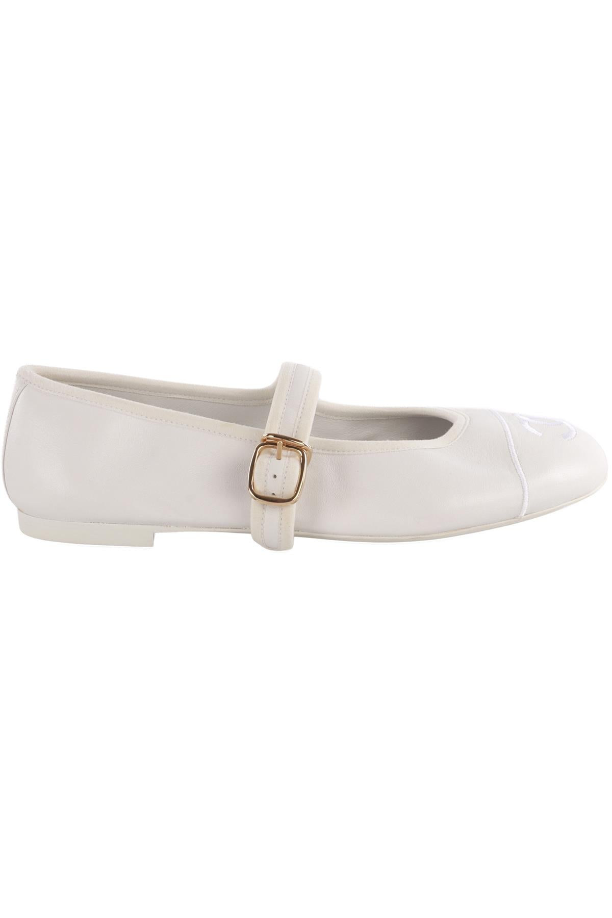 CHANEL WHITE 2024 CC LEATHER BALLET FLATS EU 37 UK 4 US 7
