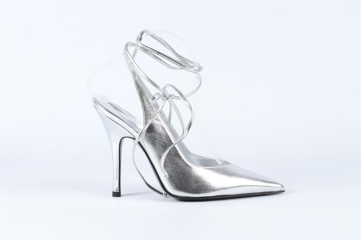THE ATTICO SILVER LEATHER PUMPS EU 38 UK 5 US 8