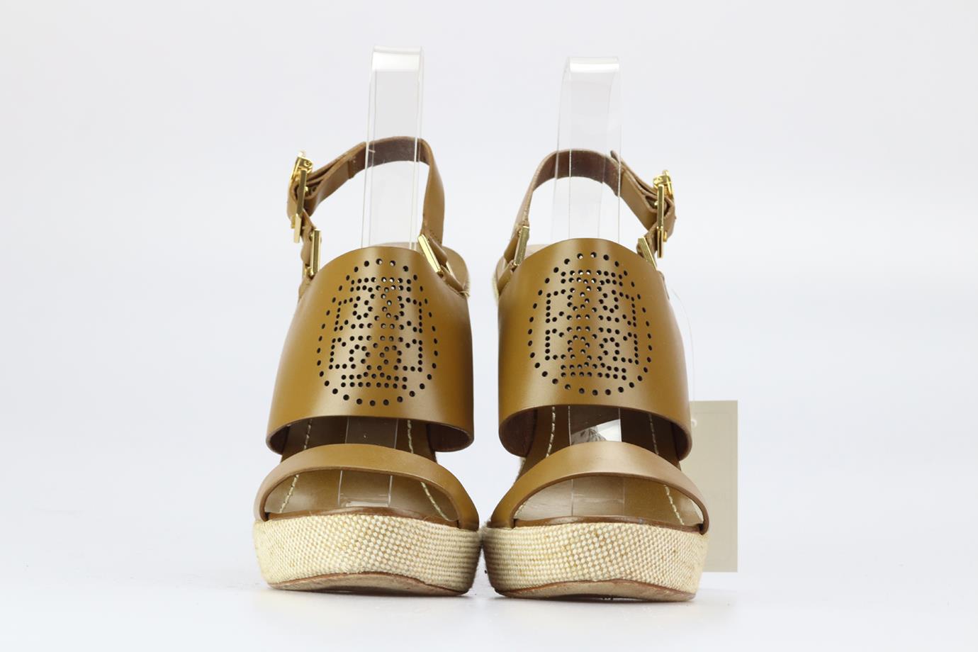 TORY BURCH LEATHER AND CANVAS WEDGE SANDALS EU 39.5 UK 6.5 US 9.5