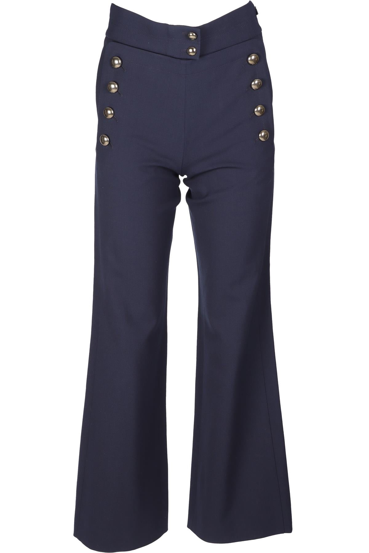 CHLOÉ NAVY WOOL WIDE LEG PANTS FR 34 UK 6